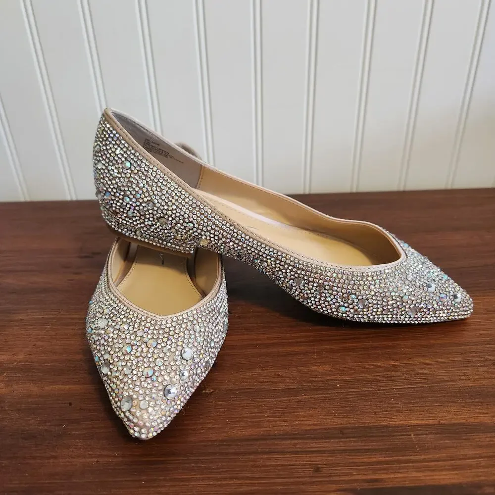 Betsey Johnson Girls Size 3.5 Crystal Wedding Day Flats‎ Blue Bottom New